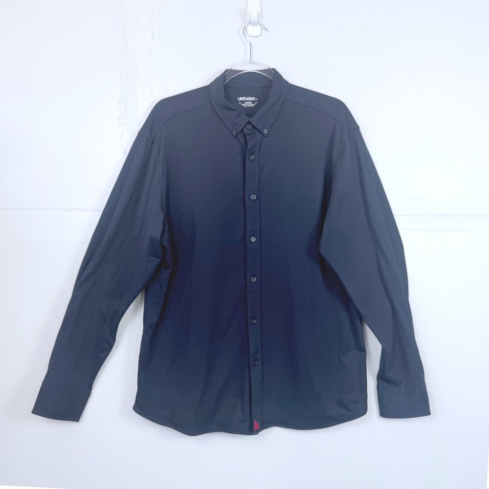UNTUCKit Mens Large Navy Blue Cotton Jersey Long Sleeve Button Down Shirt - Flaw